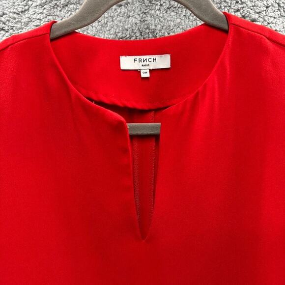 FRNCH Red Dress S/M Short Sleeves Flair Bottom Flowy Cocktail Party - Picture 5 of 9